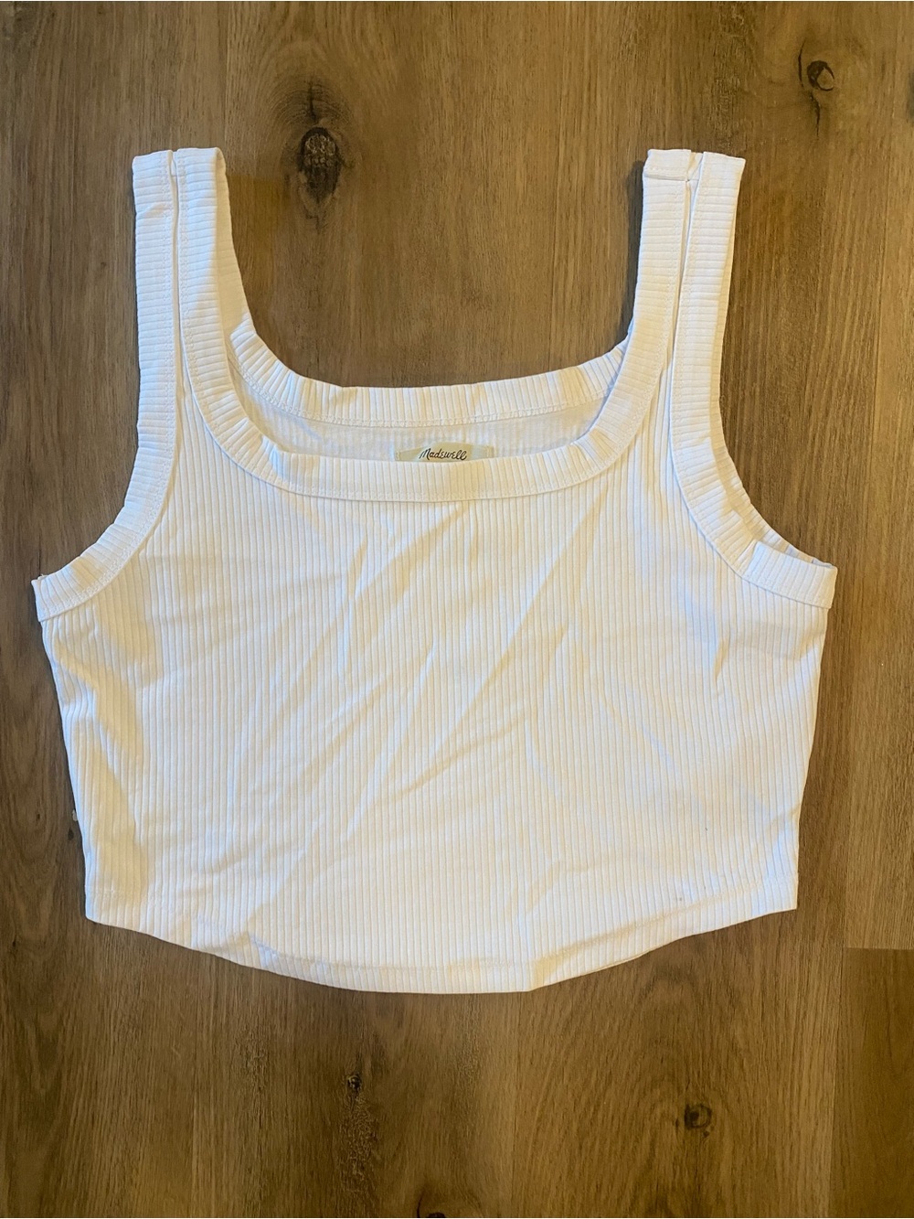 Madewell White Ribbed Square Crop Tank Top